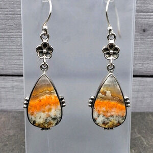 Native American Southwestern Bumblebee Jasper Dangle Earrings Sterling Silver